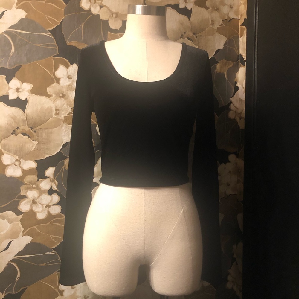 black velvet top with long sleeves